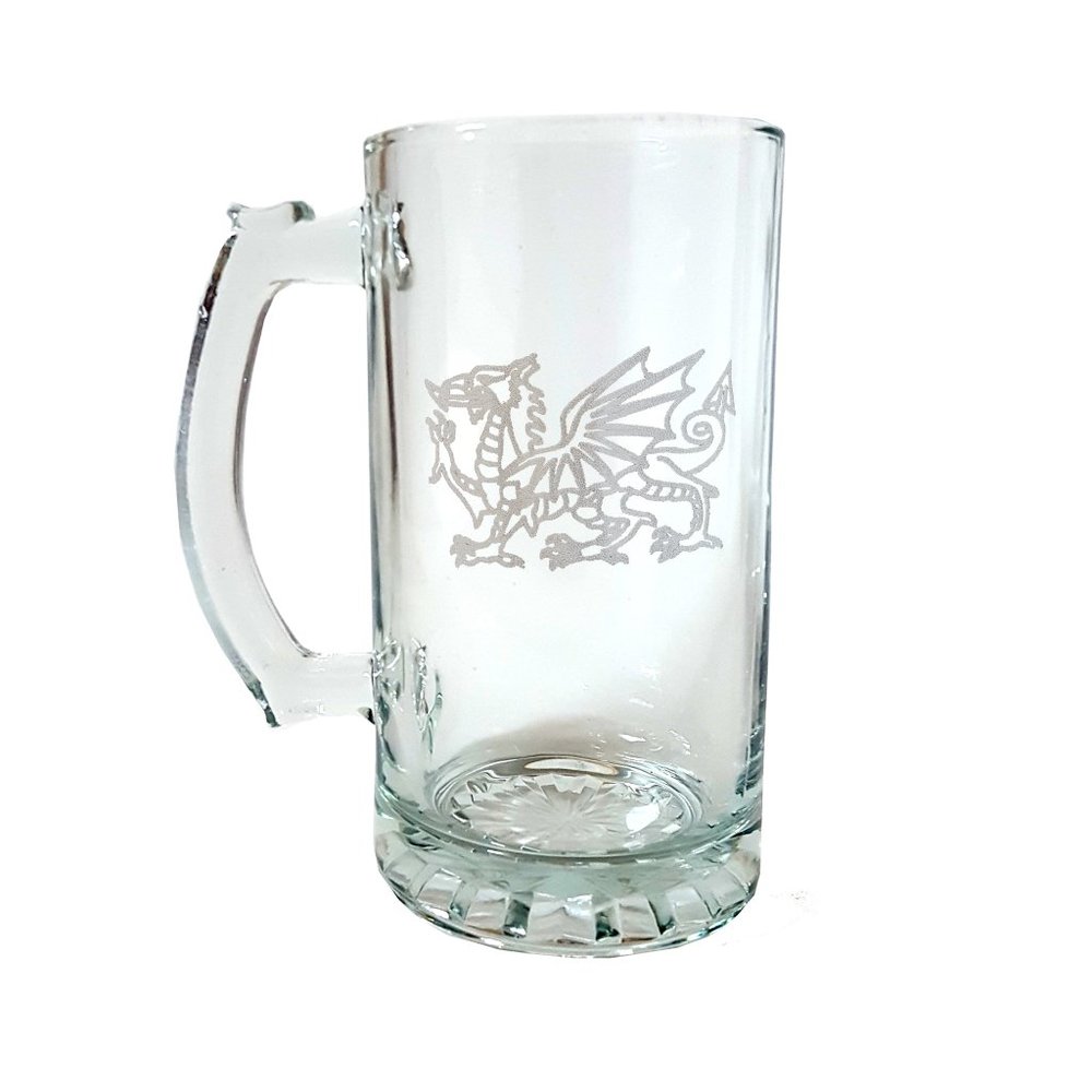 Welsh Dragon 16oz Clear Glass Stein